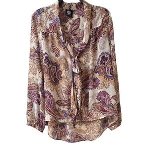 Bobeau Multicolor Paisley Sheer Button Down Blouse Size XL